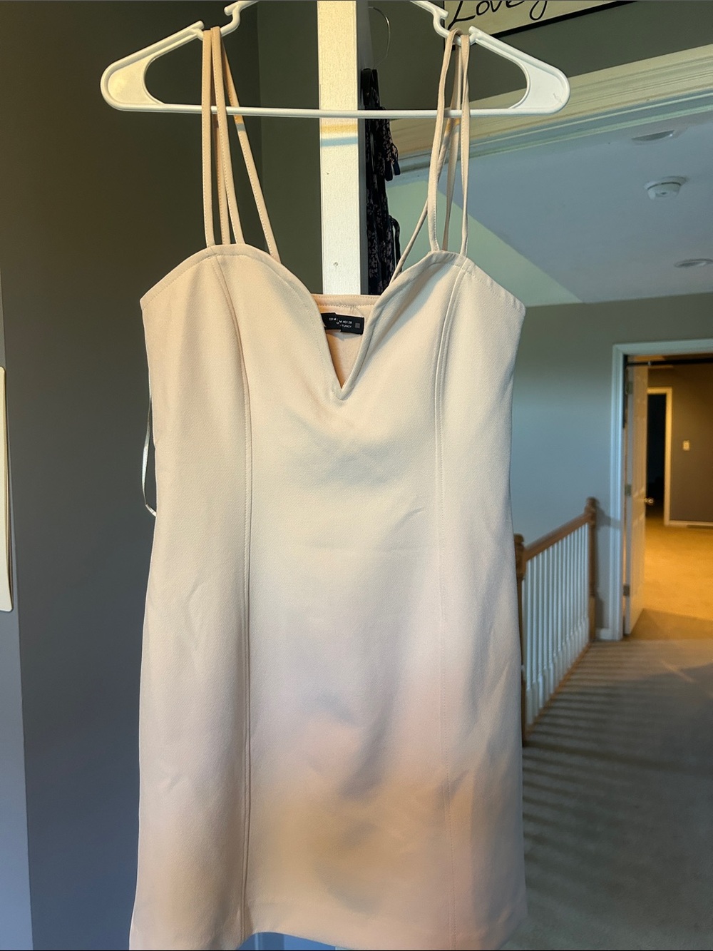 Zara Double Spaghetti Strap Mini Dress in Light Beige